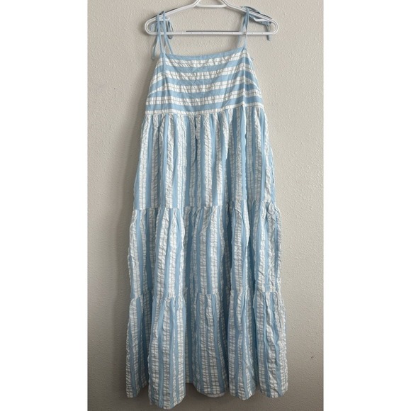 Seafolly Australia Cabana Tier Maxi ‎ Dress- Powder Blue Large - Picture 1 of 10